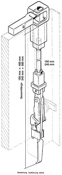Paletten-Kipper-Verschluß H 500 B 
(Kniehebel-Spanner mit Übertotpunkt-ausgleich und Feineinstellung - lärmmindernd)